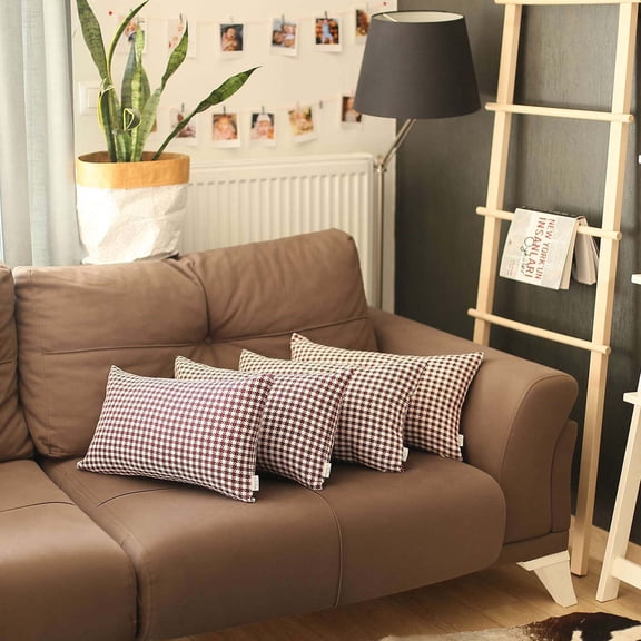 Boho-Chic Set of 4 Handcrafted Decorative Throw Pillow Cover Houndstooth Jacquard 12" x 20" Red Lumbar Pillowcase for Couch, Bedding