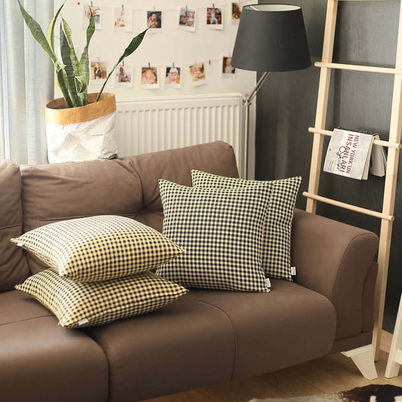 Boho-Chic Set of 4 Handcrafted Decorative Throw Pillow Cover Houndstooth Jacquard 18" x 18" Yellow Square Pillowcase for Couch, Bedding