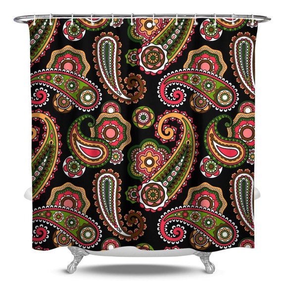 Boho Chic Shower Curtain, Retro Floral Mandala Exotic Design Waterproof Bath Curtain 84x72 Inch, Premium Polyester Fabric with Rust-Resistant Grommets & 12 Hooks