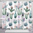 Boho Chic Shower Curtain Set Colorful Cactus & Succulent Pattern on
