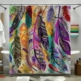 Boho Chic Shower Curtain with Vibrant Feathers and Ethnic Designs