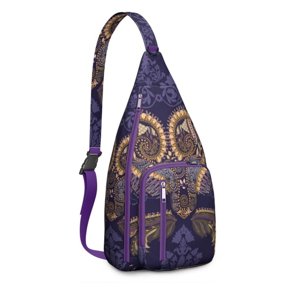 Boho Chic Sling Backpack&nbsp;- Elegant Paisley Floral Pattern Crossbody Shoulder Bag, RFID Blocking Secure Travel Companion