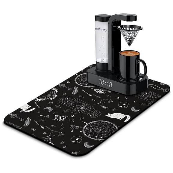 Boho Chic Sunburst Coffee Maker Mat - Cosmic Art Absorbent Mat - Multi-Use Coffee Station Mat - Dark Astronomy Aesthetic Theme