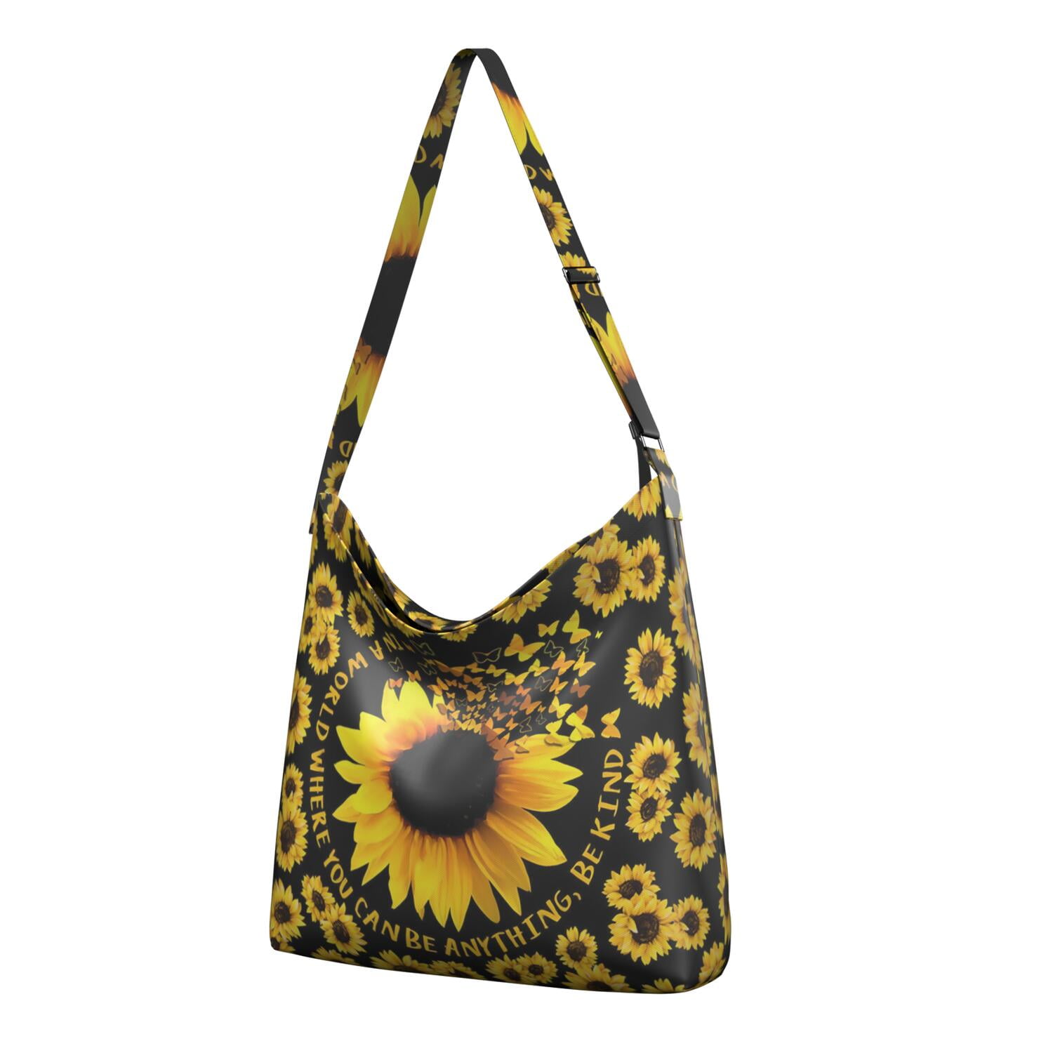 Boho Chic Sunflower and Butterfly Crossbody Bag - Lightweight Fashionable Purse for Women