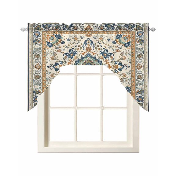 Boho Chic Swag Valances for Windows, Small Curtains Drapes, Traditional Classic Geometric Farmhouse Kitchen Window Curtains Over Sink Rod Pocket Window Treatment Valance for Bedroom/Bathroom 56"x36"