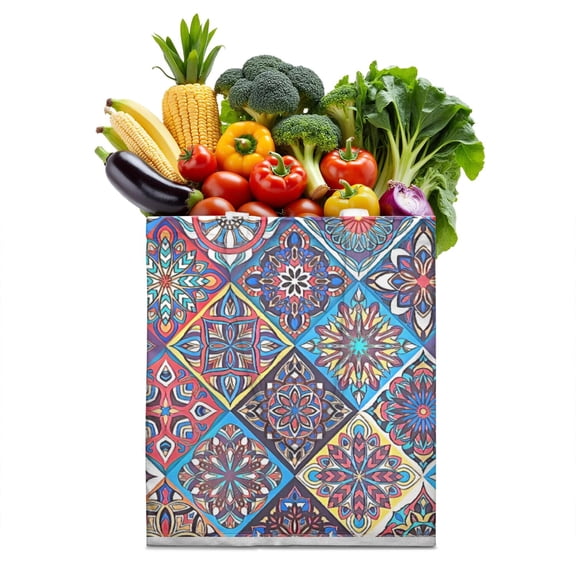 Boho Chic Symmetrical Tribal Tote Bag - Large Capacity Reusable Fabric Grocery Bag
