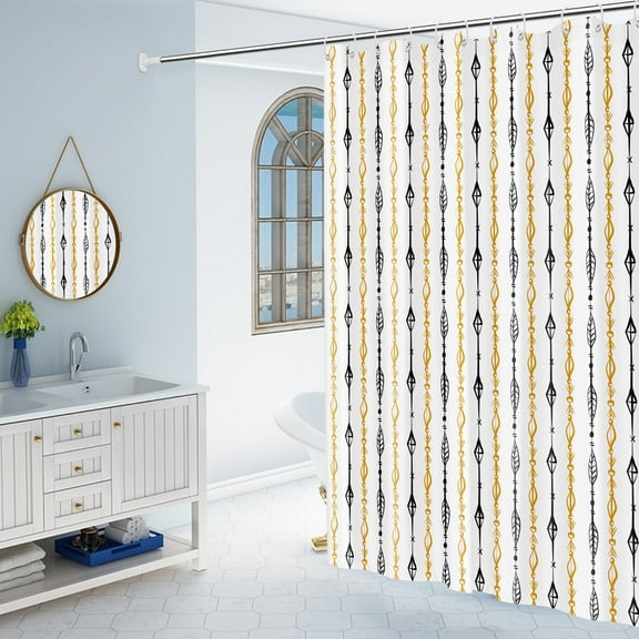 Boho Chic Tassel Shower Curtain, Black, White, 72 x 72 inch, MONOJOY