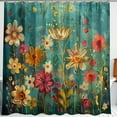 Boho Chic Teal Floral Shower Curtain Rustic Vintage Design Wildflower