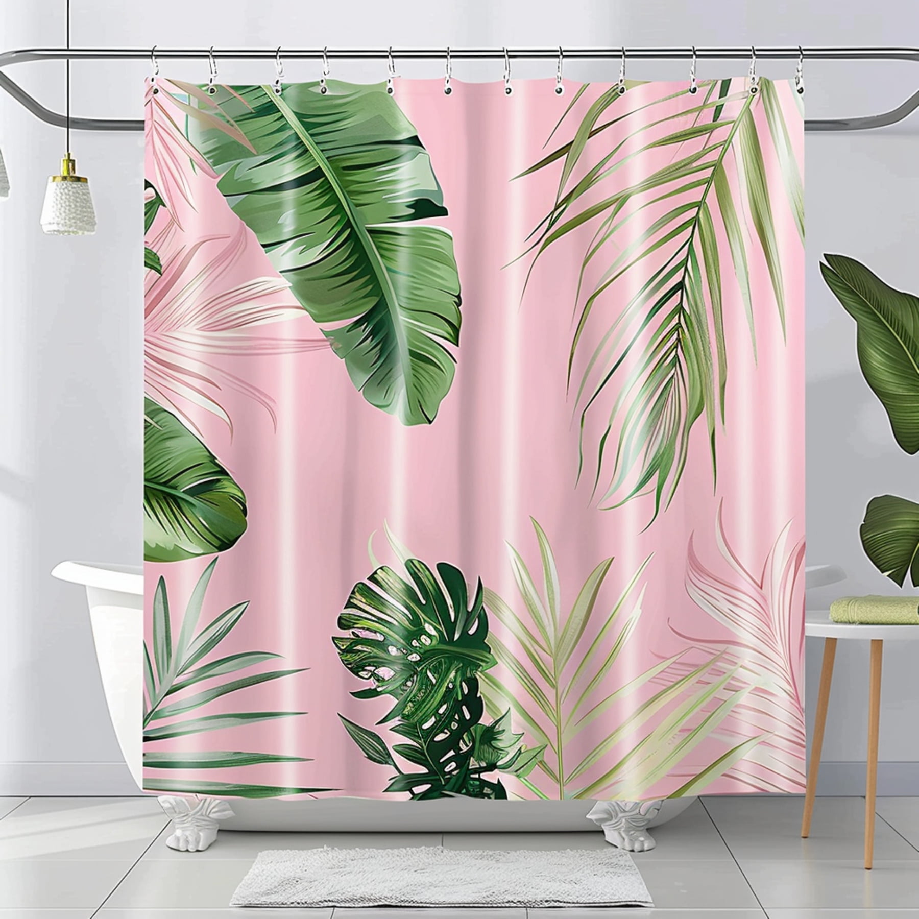 Boho Chic Tropical Leaves Shower Curtain Modern Bathroom Decor with ...