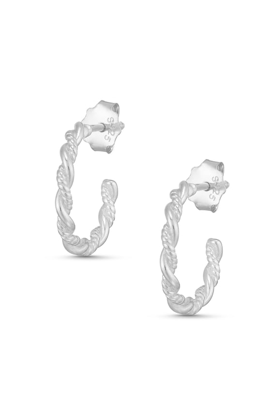 Boho Chic Twisted Rope Loops Sterling Silver Everyday Hoop Earrings