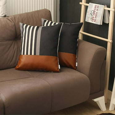 Boho-Chic Vegan Faux Leather Throw Pillow Covers Set of 2