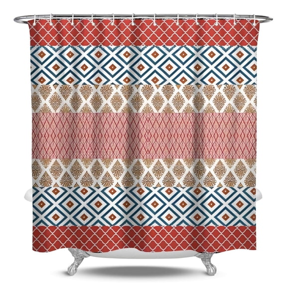 Boho Chic Waterproof Bathroom Shower Curtain with Tribal and Nordic Style Patterns Artistic Earthy Vintage Fabric Shower Curtain Includes Plastic Hooks for Easy Installation Ideal for Rental Units and