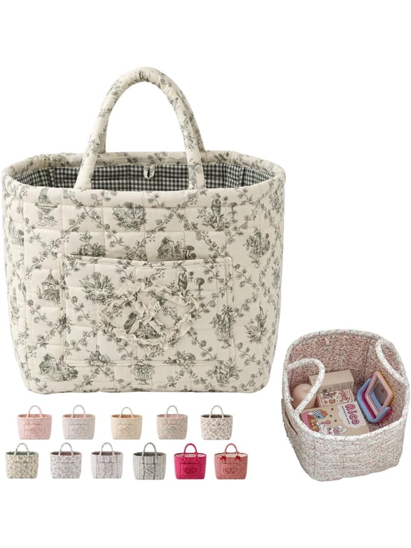 Boho-Chic Women's Large Capacity Quilted Car Storage Basket Tote Bag, Foldable Washable Multifunctional Organizer with Reinforced Handles & Side Pockets,for Trunk, Back Seat,Travel&Laundry