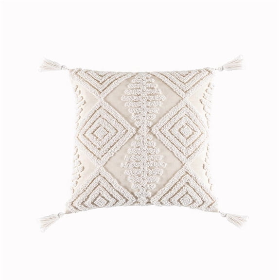 Boho Chic Woven Throw Pillow Covers 1PC, Tufted Decorative Pillowcases with Tassels for Elevating Couch, Sofa & Living Room Aesthetic White 45 * 45cm pillow cover (excluding core)