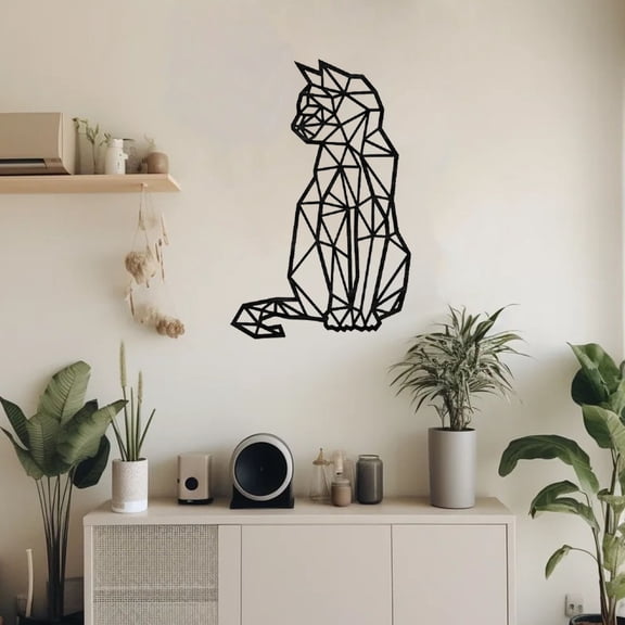 Boho Chic Wrought Iron Cat Wall Art - Modern Geometric Metal Cat Decor for Wall | Handcrafted 3D Wall Hanging Sculpture for Home Decor | Metal Art for Living Room, Bedroom| Funny Cat Lover Gifts