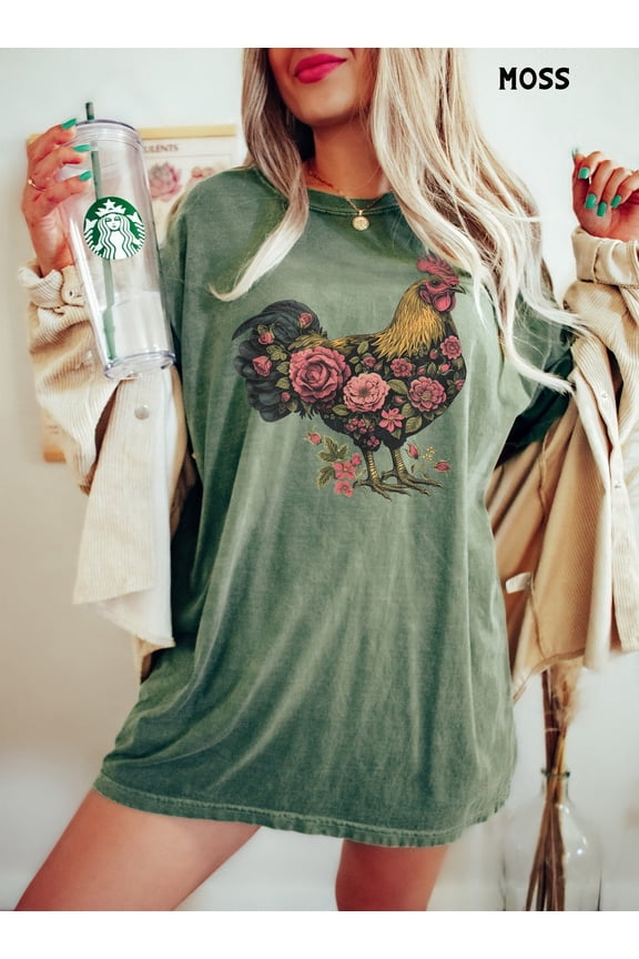 Boho Chicken Farmhouse Floral Backyard Cottagecore Aesthetic T-Shirt All Size S-3XL