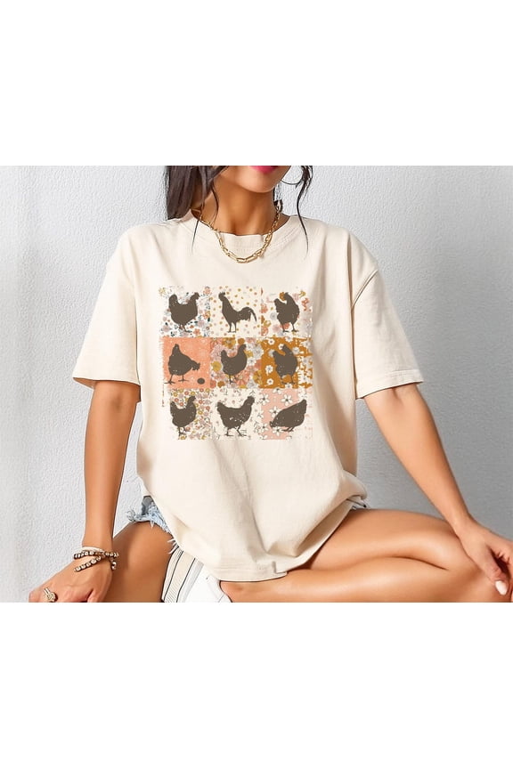 Boho Chicken Shirt: Retro Farmhouse Floral Tee, Cottagecore Style All Size S-5Xl