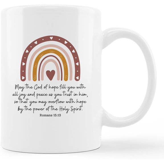 Boho Christian Mugs for Women - Inspirational Christian Gifts for Women Faith, Romans 15:13, Bible Verse Scripture Mug, Religious Mug, Bible Verse Gifts for Women, Ceramic Coffee Mug 11 oz.