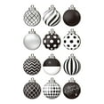 thumbnail image 1 of Boho Christmas Ornaments Set 12ct - 60mm Black White Shatterproof Xmas Tree Balls, Elegant Holiday Decorations for Home, Office & Party Decor, 1 of 5