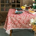 Boho Christmas Tablecloth with Pompom Tassel WrinkleFree Cotton