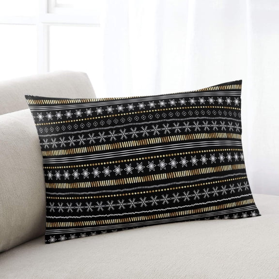 Boho Christmas Throw Pillow Cover,Snowflake Striped Abstract Art Black Rectangle Decorative Pillow Case Protector Soft Cushion Cover Lumbar Pillowcase for Couch Sofa Bedroom Car Chair Decor 24x36 In