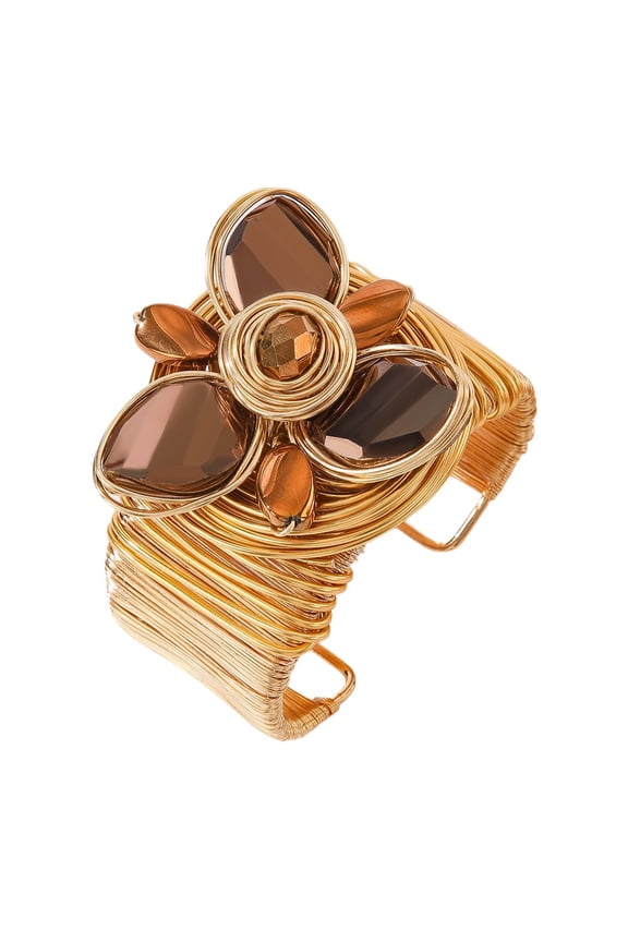 Boho Chunky African Flower Bangle with Crystal Bead For Women Colorful Gold Wire Wide Sparkly Rhinestone Bangle Tribal Fashion Clothes Jewelry