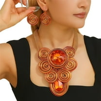 Boho Chunky African Statement Aluminum Wire Necklace Earring Set For Women Tribal Fashion Costume Jewelry Earring Sets Unique Colorful Big Rhinestone Crystal Pendent Collar Choker