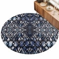 Boho Circle Area Rug, Blue Abstract Geometric Lines Texture Non-Slip ...