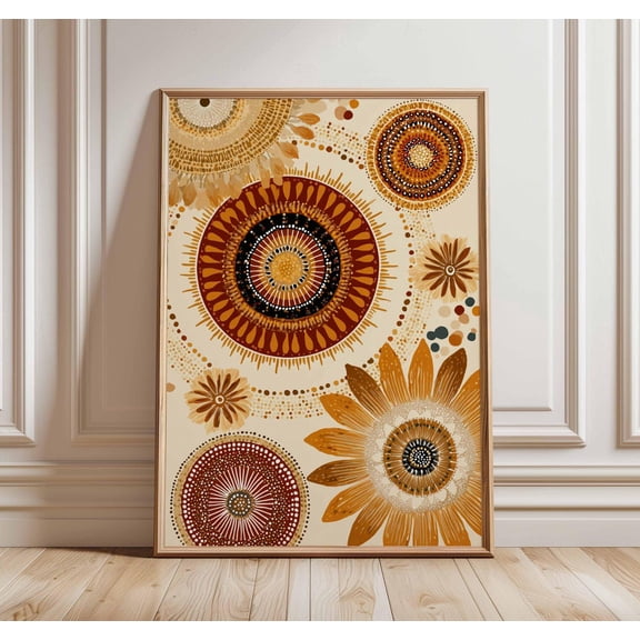 Boho Circle Art, Earth Tone Terracotta Geometric Wall Art Print