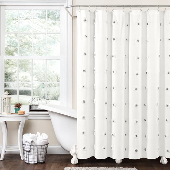 Boho Circle Tufted Yarn Dyed Eco-Friendly Recycled Cotton Shower Curtain Gray Single 72X72