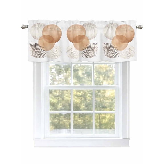 Boho Circular Forms Valances for Windows, Rod Pocket Kitchen Valance Curtains - Soft & Washable Small Window Treatment for Living Room,&nbsp;Bathroom, Leafy Botanical Accents , 42x12 Inch, 1 Panel