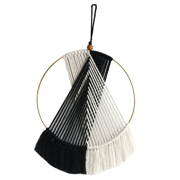 Boho Circular Tassel Tapestry Macrame Wall Hanging Chic Boho Wall Art Decor Bohemian Woven Tapestry for Dorm Wedding Homestay Black