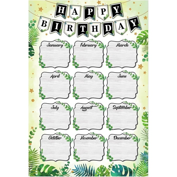 Boho Classroom Birthday Chart - Happy Birthday Poster Birthday Calendar Wall for Reusable Classroom Chart Laminated Bulletin Board Decorations Back to School Supplies
