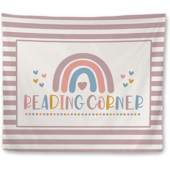 Boho Classroom Reading Tapestry, Reading Corner Decor Wall Tapestries, Pink Striped Boho Rainbow Wall Hanging Decor for Library Reading Room Nook Classroom, 50x60 Inch
