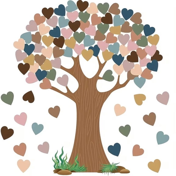 Boho Classroom Tree Bulletin Board Set with Heart Shape Cutouts - Warm Nature-Inspired Classroom Decor for Teachers and Students
