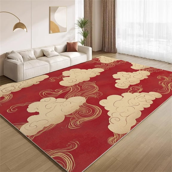 Boho Cloud Area Rugs, Red Brown Oriental Carpet, Washable Non Slip Low Pile Soft Rug for Living Room Bedroom Decor Mat 2ftx3ft