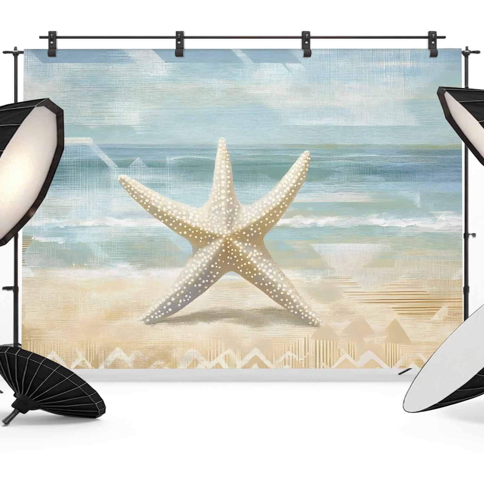 10x8ft photo backdrop, starfish coastal soft polyester... Boho Coastal Beach Backdrop for Photography, Fabric Photo Background ...