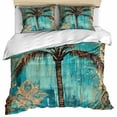 thumbnail image 1 of Boho Coastal Beach Bedding 3 Piece Duvet Cover Set Full Size, Summer Ocean Tropical Tree Flower Soft Microfiber Comforter Cover with Zipper Closure & Pillowcases, Wrinkle & FadeResistant Quilt Cover, 1 of 9