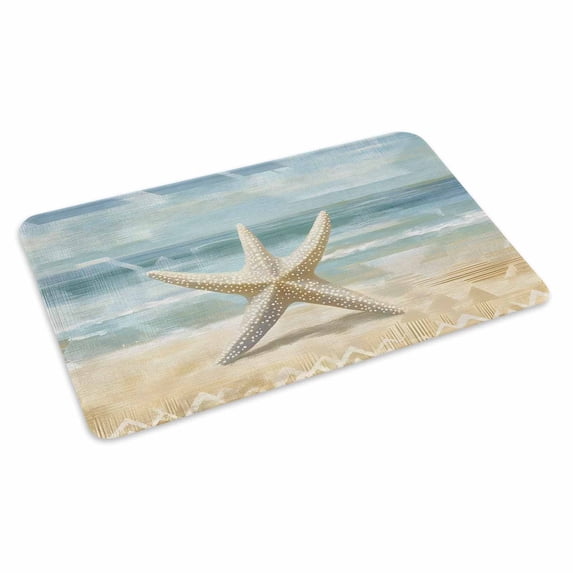 Boho Coastal Beach Doormat Outdoor Entrance 16"x24", Vintage Ocean Wave Starfish Absorb Moisture Dirt Door Mats, Non-Slip Rubber Backing Floor Mats Indoor, Low-Profile Front Door Rugs