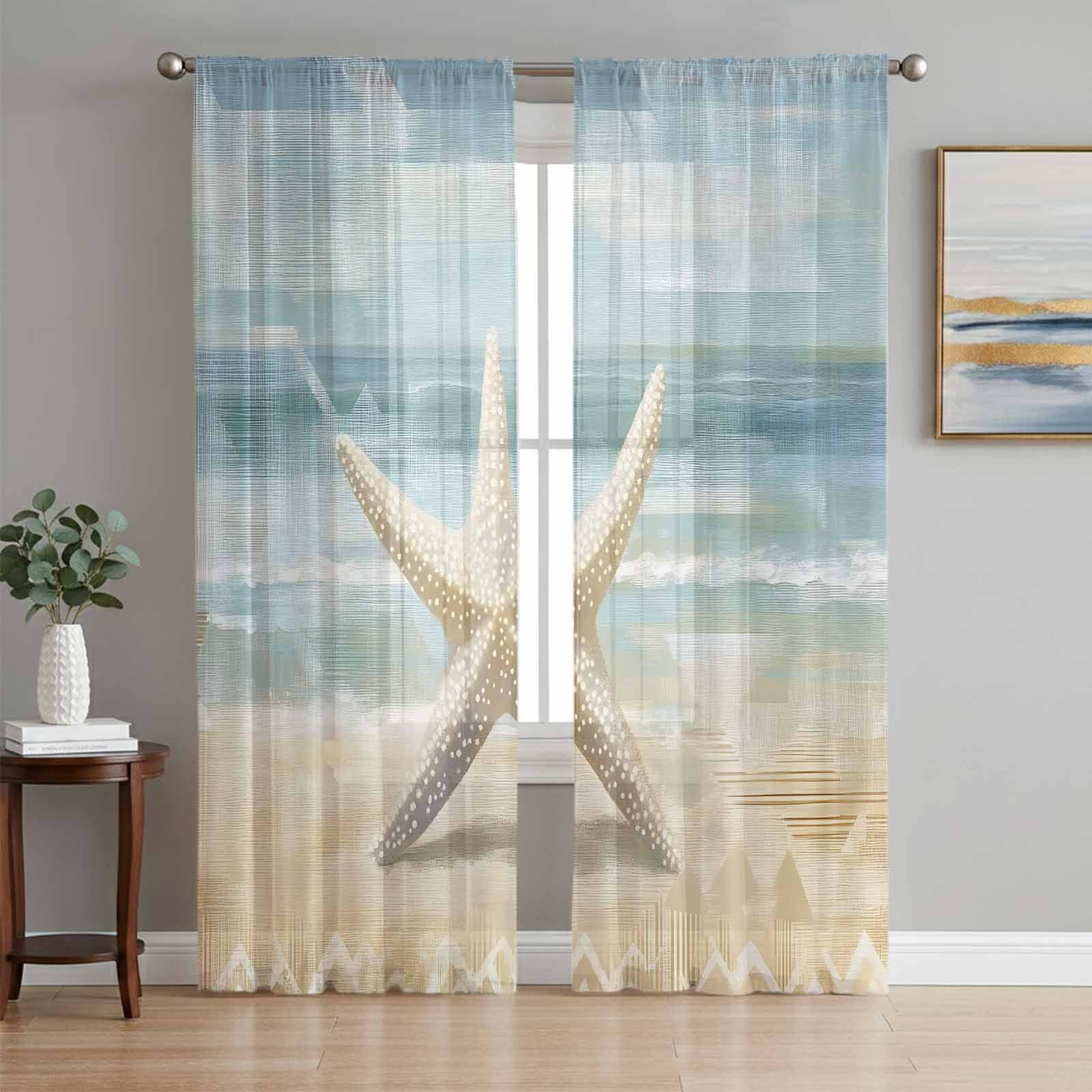 Boho Coastal Beach Sheer Curtains 84 Inch Length 2 Panels Set, Vintage ...