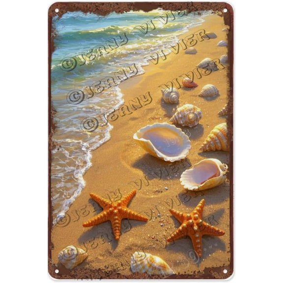 Boho Coastal Beach Shell Metal Sign 8x12 Inch Rustic Ocean Inspired Wall Art for Indoor and Outdoor Spaces | Lovely Gift for Nautical Enthusiasts and Sea Lovers