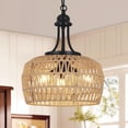thumbnail image 1 of Boho Rattan Chandelier 3 Light Coastal Pendant Lighting for Kitchen Dining Room, 1 of 8