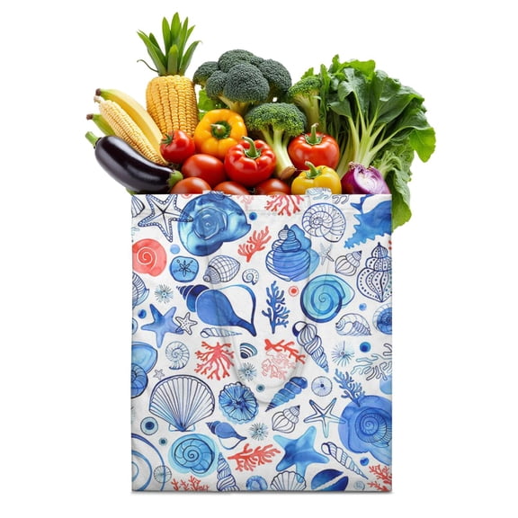 Boho Coastal Seashell Fabric Bag - Reusable & Washable Tote with Spiral Seashell Pattern, Perfect for Budget-Conscious Buyers