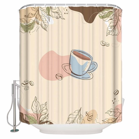 Boho Coffee Bathroom Shower Curtains with 12 Hooks Polyester Waterproof Shower Curtain for Stalls and Bathtubs Bohemia Farmhouses Beans Leaves Plants Decorative Bathroom Privacy Curtain 36x72 Inches