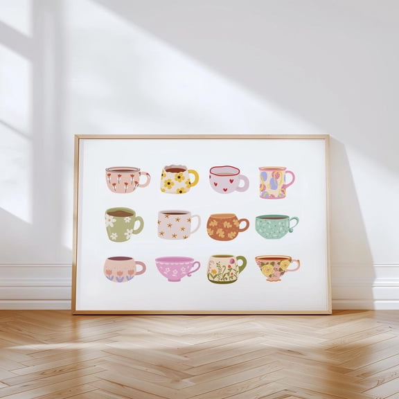 Boho Coffee Mug Art Print Cozy Kitchen Wall Art Colorful Teacup Illustration Cafe Unframed Paper Print