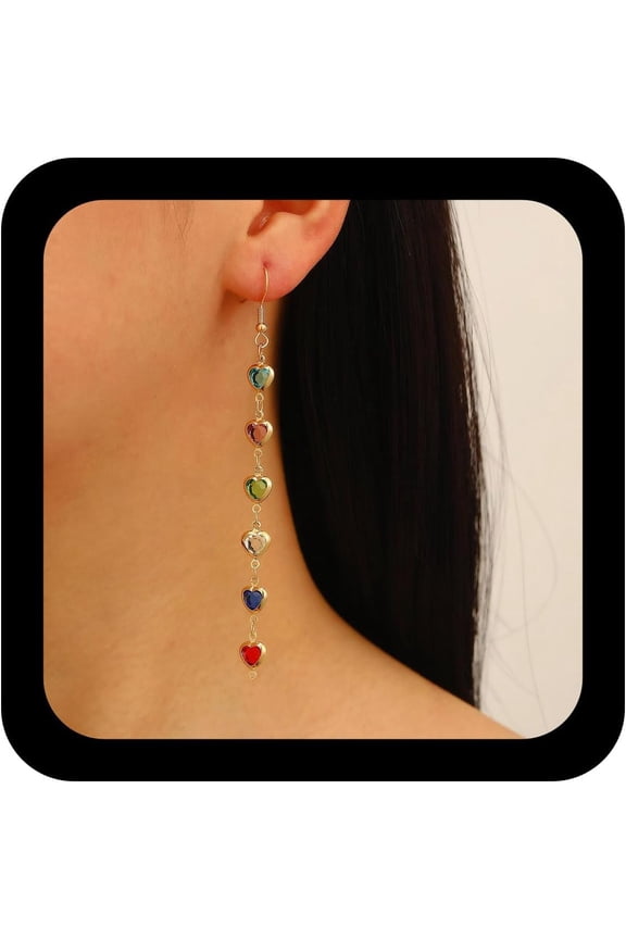 Boho Colorful Crystal Long Earrings Long Rhinestone Chandelier Earrings Colorful Sparkly Rhinestone Earring Multicolor Crystal Gem Earring for Women[u9794]