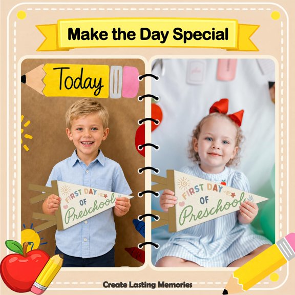 Boho Colorful First Day of School Pennant Flag Felt Sign for Kids Preschool Classroom Decor