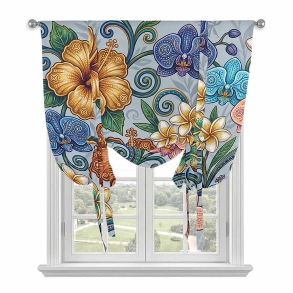 Boho Colorful Floral Balloon Curtains 63 Inch Length for Living Room/Bedroom, Spring Flowers Vintage Abstract Art Rod Pocket Privacy Door Curtains Decorative Tie Up Shade for Window 52"x63"