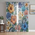 thumbnail image 1 of Boho Colorful Floral Sheer Curtains 63 Inches Length 2 Panels Set, Window Sheer Curtains for Living Room/Bedroom, Spring Flowers Vintage Abstract Art Light Filtering Rod Pocket Curtain 52''x63''x2, 1 of 8