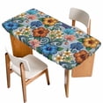 thumbnail image 1 of Boho Colorful Floral Table Cloths for 5 Foot Rectangle Tables, Spring Flowers Vintage Abstract Art Patio Waterproof Elastic Fitted Tablecloths, Washable Rectangular Table Cover for Camping, 1 of 8